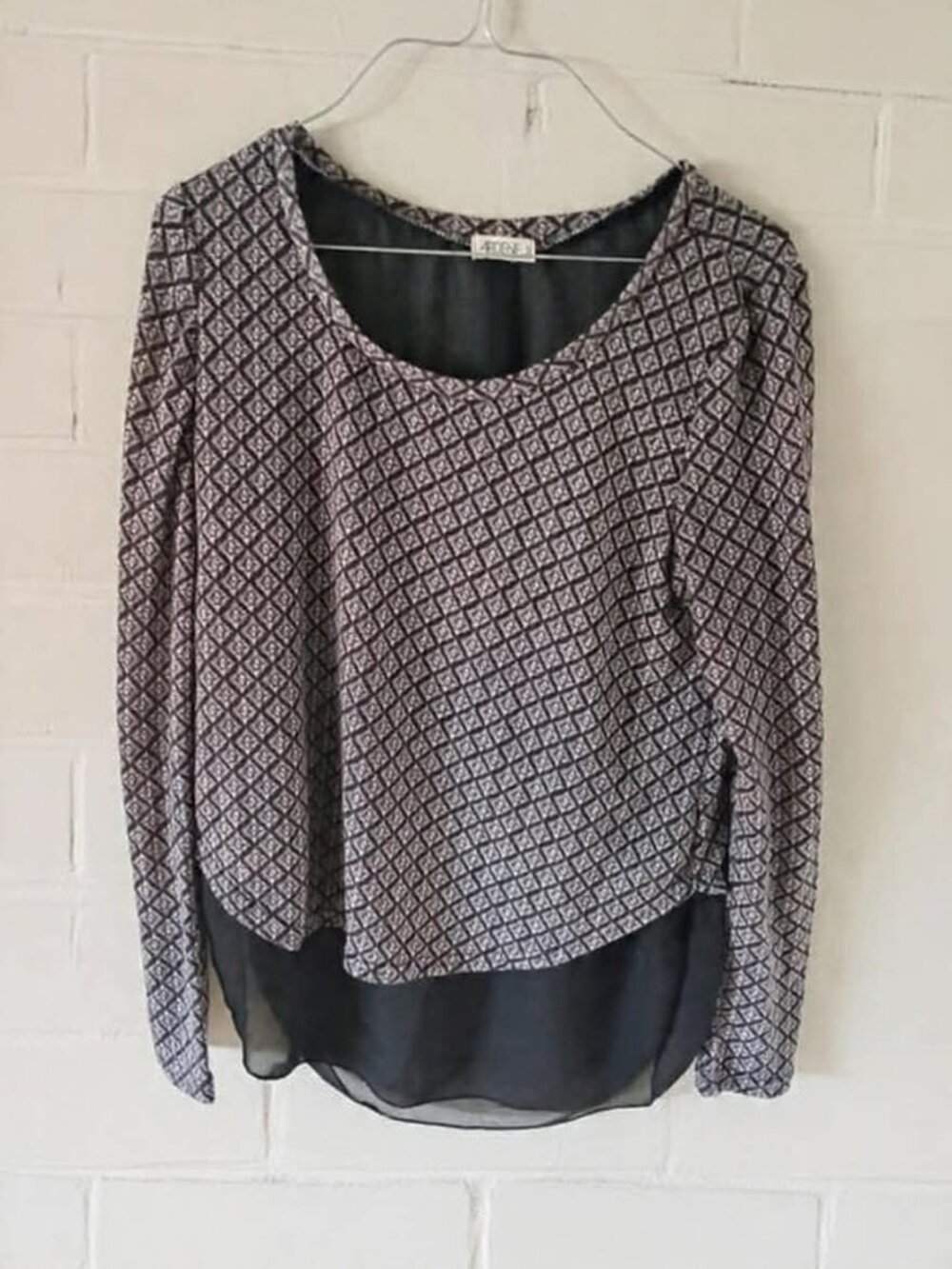 Ardene Black & White Patterned Long Sleeve Top Size Large